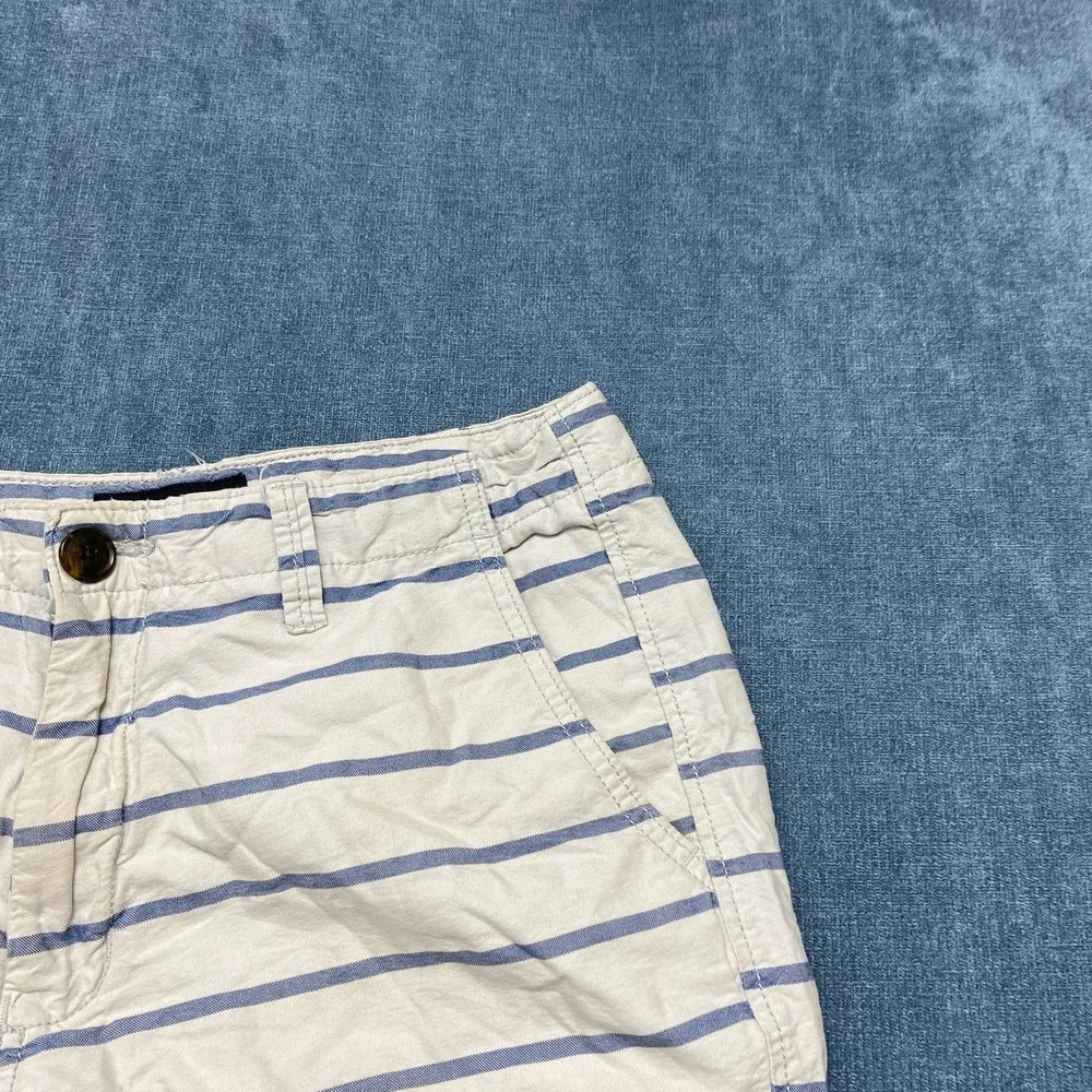 Aeropostale Chino Shorts Mens 32 Blue White Striped Cotton Summer Flat Front